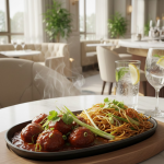 Veg Manchurain With Noodles Sizzler